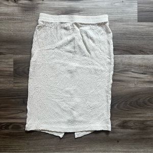 Cream Midi Textured Skirt with Slit